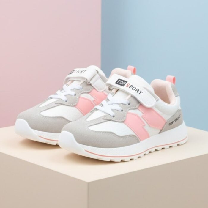 ⁦بوت رياضي بناتي للأطفال لون أبيض وزهري⁩ - الصورة ⁦6⁩