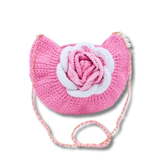 ⁦شنطة وردة مع يد سلسلة لون زهري - نكشة فن⁩ - الصورة ⁦2⁩