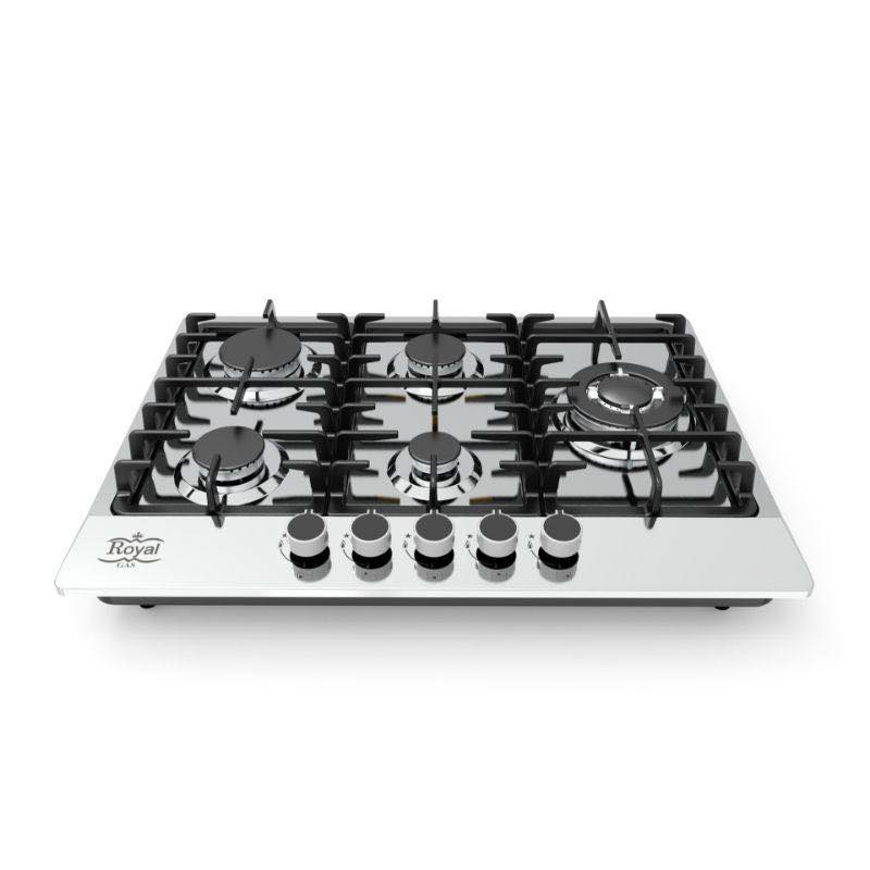 ⁦طباخ غاز بلاطة 70سم 5 عيون من رويال بلس لون سلفر⁩ - الصورة ⁦1⁩