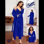 طقم لانجري مخمل ملوكي ثلاث قطع للنساء لون أزرق