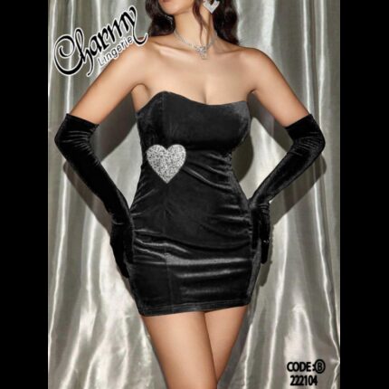 فستان مخمل لانجري للنساء لون أسود