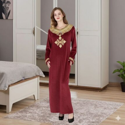 دشداشة مخمل ستاتي لون خمري