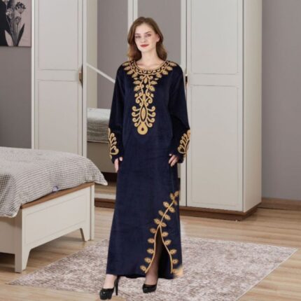 دشداشة مخمل ستاتي لون نيلي