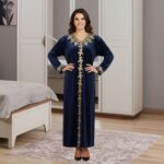 دشداشة مخمل ستاتي لون نيلي