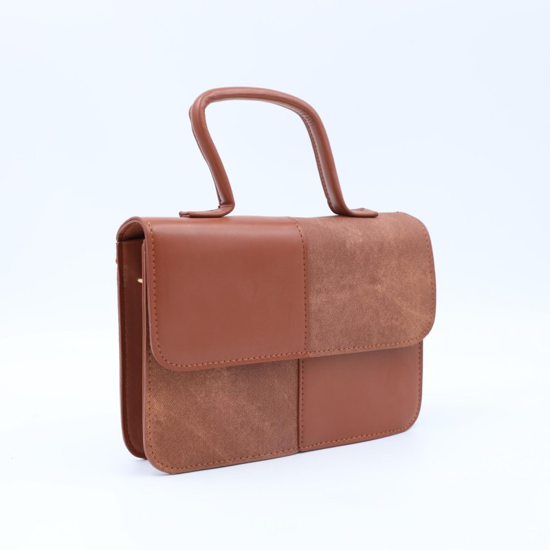 ⁦شنطة حقيبة يد نسائية بلونين بني غامق وبني فاتح⁩ - الصورة ⁦1⁩