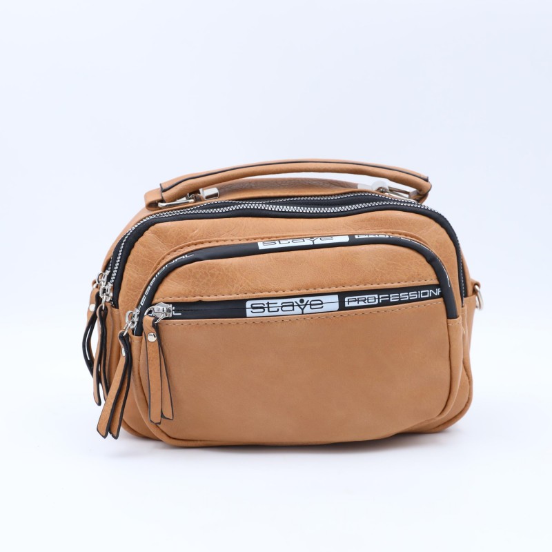 ⁦شنطة حقيبة جلد يد او كتف صغيرة stave تصميم سبورت لون بني⁩ - الصورة ⁦1⁩