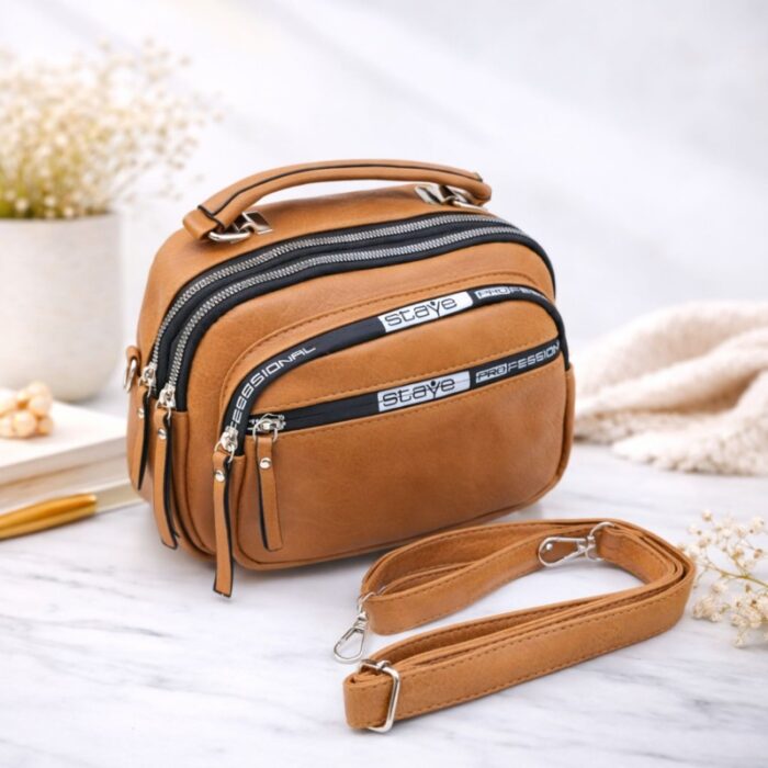 ⁦شنطة حقيبة جلد يد او كتف صغيرة stave تصميم سبورت لون بني⁩ - الصورة ⁦8⁩