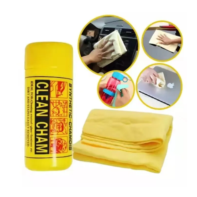 ⁦جلدة مسح وتنشيف السيارة صفراء مع علبة جودة رائعة 43*32 سم⁩ - الصورة ⁦1⁩