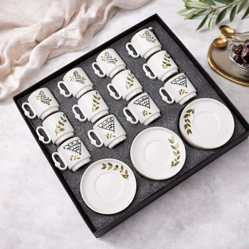 ⁦طقم فناجين زيتون وحطة مكون من 12 فنجان و 12 صحن⁩ - الصورة ⁦1⁩
