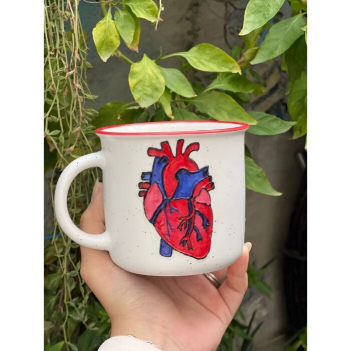 ⁦مج بورسلات برسومات القلب لون ابيض⁩ - الصورة ⁦3⁩