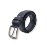 سير (حزام وسط) رسمي جلد طبيعي سادة عرض 3.5 سم للرجال لون أسود