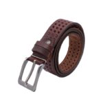 سير (حزام وسط) جلد طبيعي بتصميم مخرم عرض 4 سم للرجال لون بني محروق