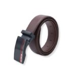 سير (حزام وسط) رسمي جلد طبيعي سادة عرض 3.5 سم للرجال لون بني