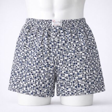 بوكسر رجال قطني بتصميم نقشات مستطيل لون ابيض