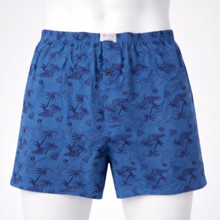 بوكسر رجال قطني بتصميم شجرة النخيل لون أزرق بترولي