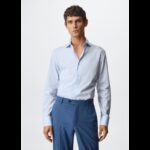 قميص رسمي رجالي من مانجو MANGO مخطط لون ازرق مخطط ابيض