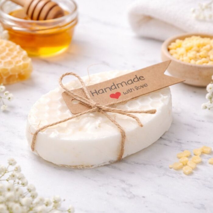 ⁦صابون على شكل خلية النحل برائحة الفانيلا مع ليف طبيعي صناعة يدوية⁩ - الصورة ⁦2⁩