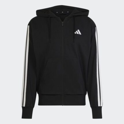 adidas Men's Essentials 3-Stripes French Terry Full-Zip Hoodie - Black