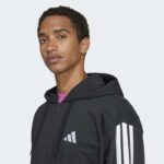 ⁦adidas Men's Essentials 3-Stripes French Terry Full-Zip Hoodie - Black⁩ - الصورة ⁦6⁩