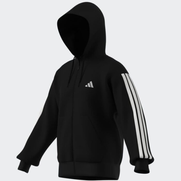 ⁦adidas Men's Essentials 3-Stripes French Terry Full-Zip Hoodie - Black⁩ - الصورة ⁦15⁩