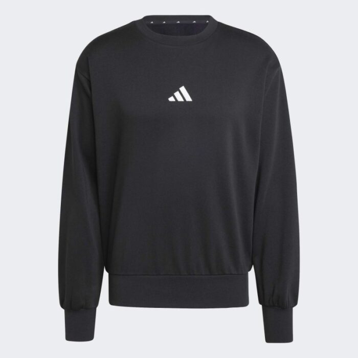 ⁦adidas Men's Essentials Feelcozy Fleece Sweatshirt - Black⁩ - الصورة ⁦2⁩