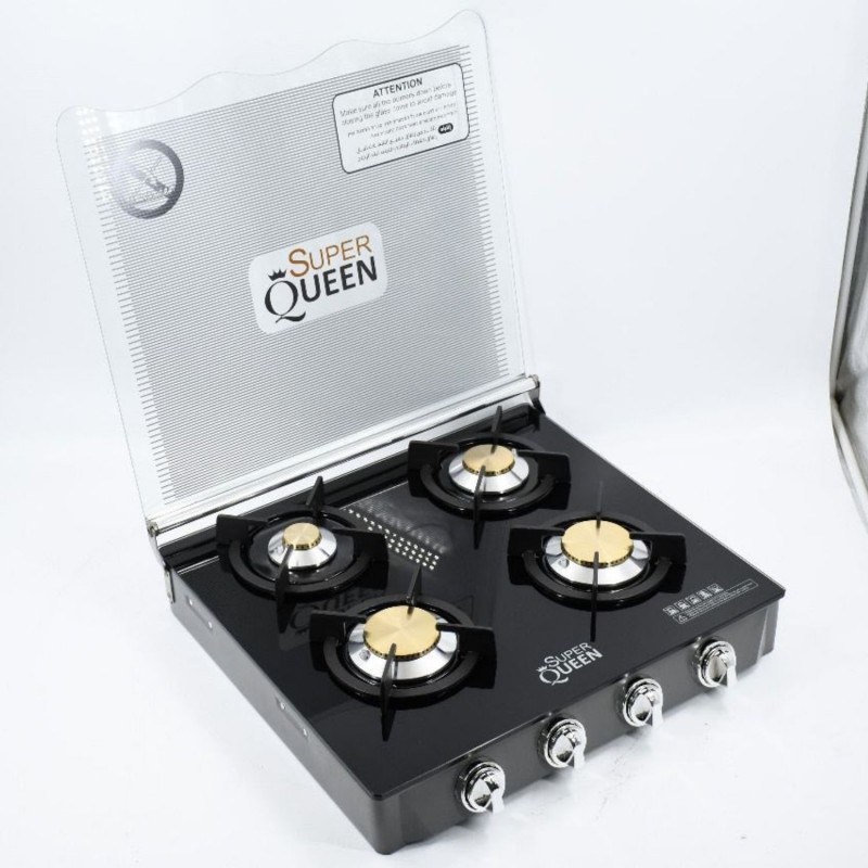 ⁦طباخ غاز 4 عيون من سوبر كوين مع غطاء روس نحاس⁩ - الصورة ⁦1⁩