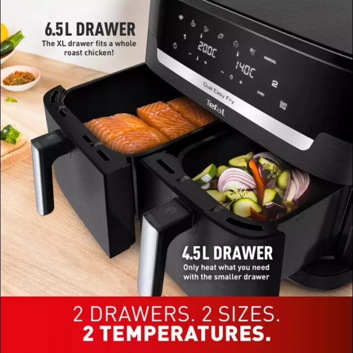 ⁦Tefal Easy Fry Dual XXL EY9428G0 11L Air Fryer - Black⁩ - الصورة ⁦5⁩
