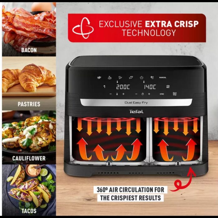⁦Tefal Easy Fry Dual XXL EY9428G0 11L Air Fryer - Black⁩ - الصورة ⁦9⁩