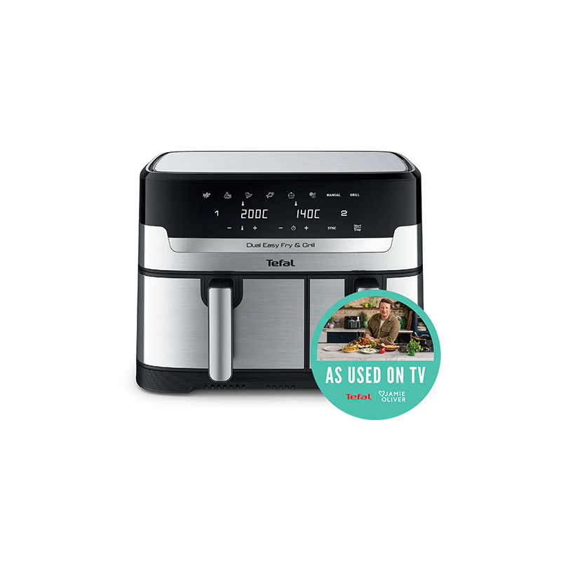⁦Tefal Easy Fry Dual Zone Air Fryer & Grill EY905D40 8.3L Stainless Steel⁩ - الصورة ⁦1⁩