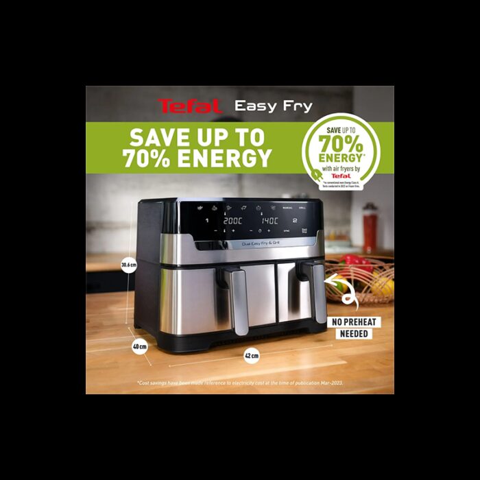 ⁦Tefal Easy Fry Dual Zone Air Fryer & Grill EY905D40 8.3L Stainless Steel⁩ - الصورة ⁦3⁩