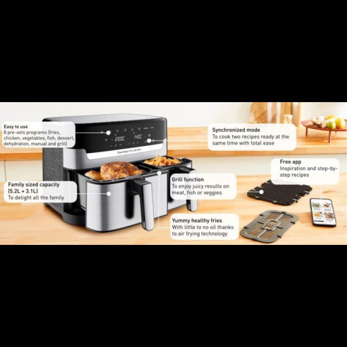 ⁦Tefal Easy Fry Dual Zone Air Fryer & Grill EY905D40 8.3L Stainless Steel⁩ - الصورة ⁦12⁩