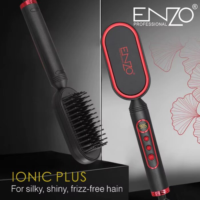 ⁦Enzo EN-4201 Portable Mini Hair Iron Fast Hair Straightening Brush Comb Wholesale Ceramic Electric Hot Beard Straightener Brush⁩ - الصورة ⁦4⁩