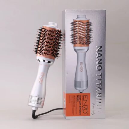 Enzo EN-4139 Professional Volumizer Rotary Oval Hot Air Straightener Comb Silver 3 in 1 One Step Hair Dryer Brush
