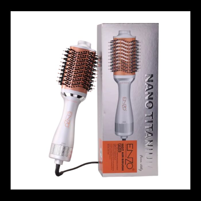 ⁦Enzo EN-4139 Professional Volumizer Rotary Oval Hot Air Straightener Comb Silver 3 in 1 One Step Hair Dryer Brush⁩ - الصورة ⁦2⁩