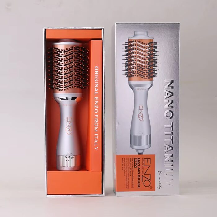 ⁦Enzo EN-4139 Professional Volumizer Rotary Oval Hot Air Straightener Comb Silver 3 in 1 One Step Hair Dryer Brush⁩ - الصورة ⁦3⁩