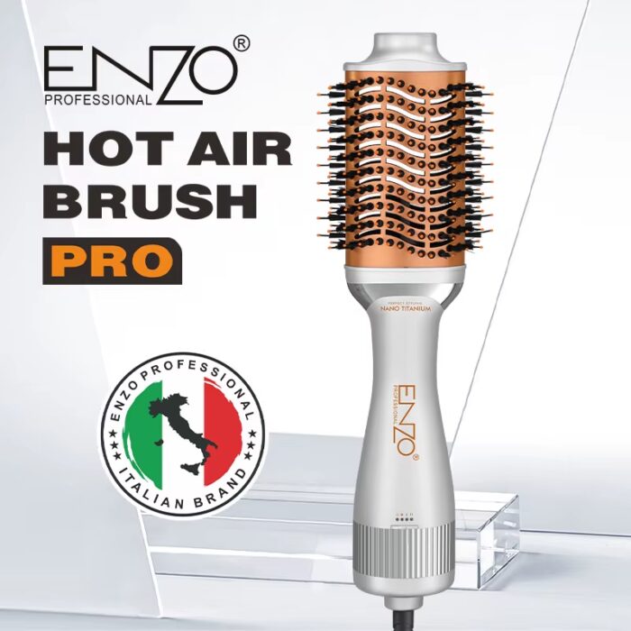 ⁦Enzo EN-4139 Professional Volumizer Rotary Oval Hot Air Straightener Comb Silver 3 in 1 One Step Hair Dryer Brush⁩ - الصورة ⁦4⁩
