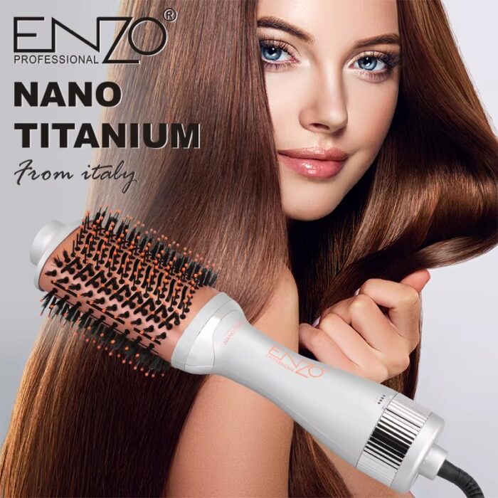 ⁦Enzo EN-4139 Professional Volumizer Rotary Oval Hot Air Straightener Comb Silver 3 in 1 One Step Hair Dryer Brush⁩ - الصورة ⁦6⁩