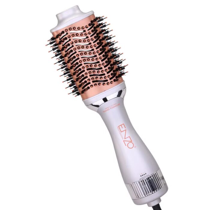 ⁦Enzo EN-4139 Professional Volumizer Rotary Oval Hot Air Straightener Comb Silver 3 in 1 One Step Hair Dryer Brush⁩ - الصورة ⁦7⁩