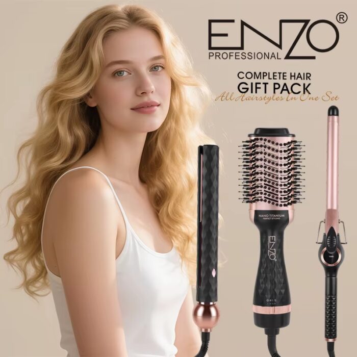 ⁦Enzo EN-3311 Hair Styling Tools Hot Sales Electric Straight and Curly Hair Comb Electric 3 in 1 Hot Air Hair Dryer Brus⁩ - الصورة ⁦9⁩
