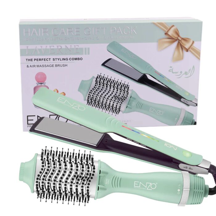 ⁦Enzo EN-511 New Electric Straightener Curler One Step Hot Air Hair Blow Dryer Brush 3 in 1 Multi Styler Curling Iron Comb Set⁩ - الصورة ⁦9⁩