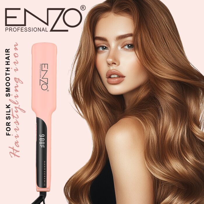 ⁦Enzo EN-2415 Wholesale Professional Wide Plate LCD Display Electric Heating Ceramic Coating Flat Iron Pink Hair Straightener Guangzhou⁩ - الصورة ⁦2⁩
