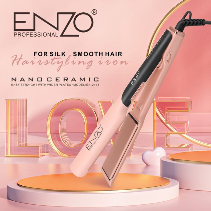 ⁦Enzo EN-2415 Wholesale Professional Wide Plate LCD Display Electric Heating Ceramic Coating Flat Iron Pink Hair Straightener Guangzhou⁩ - الصورة ⁦3⁩