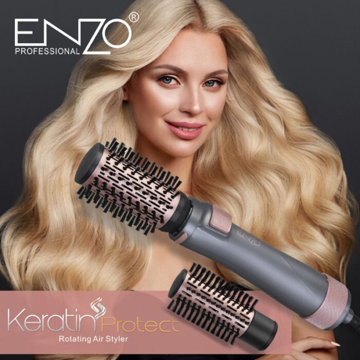 ⁦Enzo EN-759 Multi Function Hair Brush Fast Heating Wavy Hair Iron 2 in 1 One Step Auto Straightening Curling Hairdressing Tool⁩ - الصورة ⁦2⁩