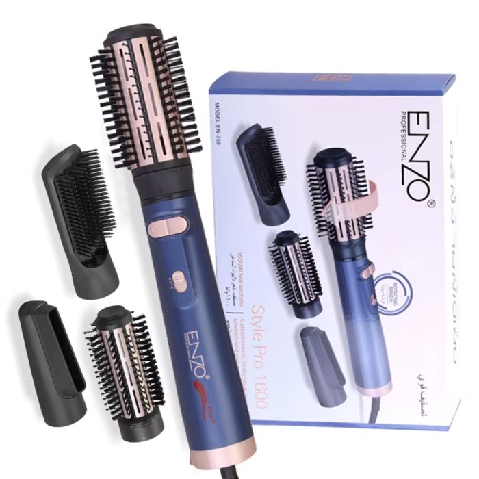 ⁦Enzo EN-758 Professional 4 in 1 Electric Hot Air Hair Brush One Step Airbrush Hair Dryer Brush Curler with Interchangeable Brush⁩ - الصورة ⁦3⁩