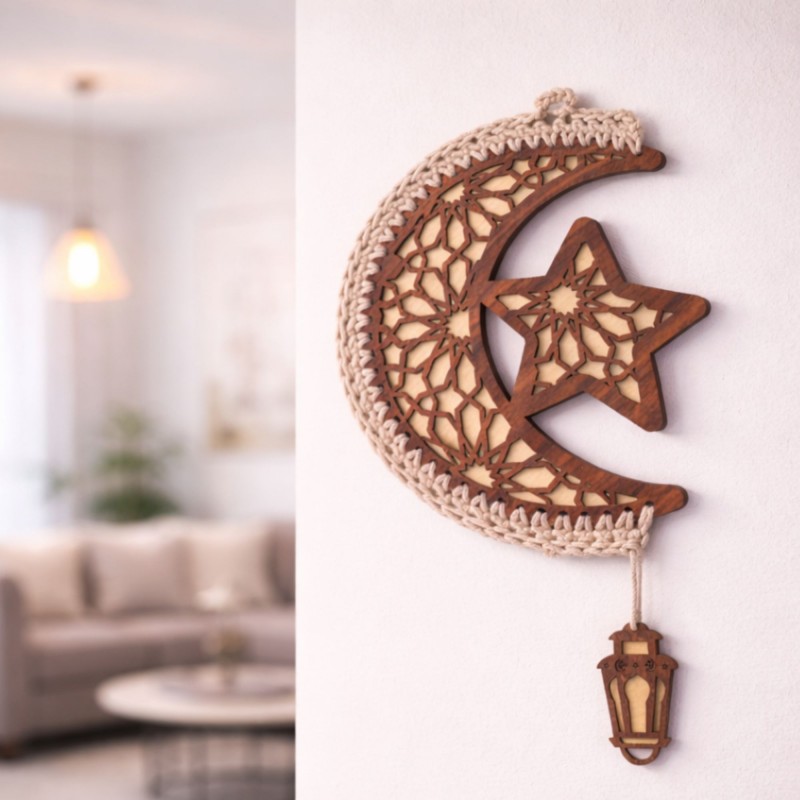 103398244_697dbef391477 هلال رمضان صغير خشب وكروشيه - نكشة فن - الصورة 1