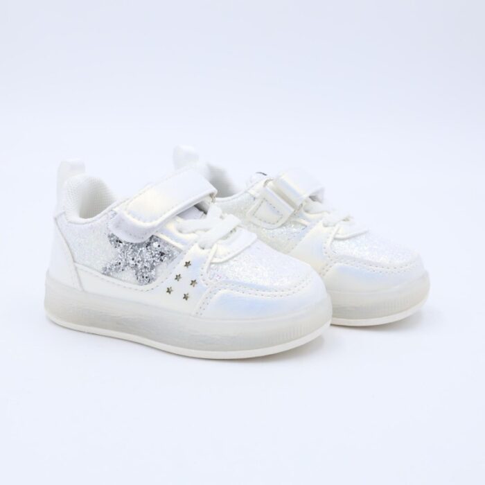 ⁦حذاء رياضي مضيء بشريط لاصق لون أبيض⁩ - الصورة ⁦3⁩