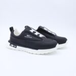 حذاء جلد بنعل مريح وعملي رياضي برباط وهمي لون أسود