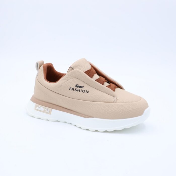 ⁦حذاء جلد بنعل مريح وعملي رياضي برباط وهمي لون بيج⁩ - الصورة ⁦3⁩