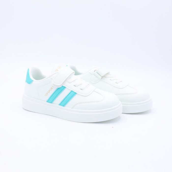 ⁦حذاء رياضي نعل عريض بناتي لون ابيض وأزرق فاتح⁩ - الصورة ⁦2⁩