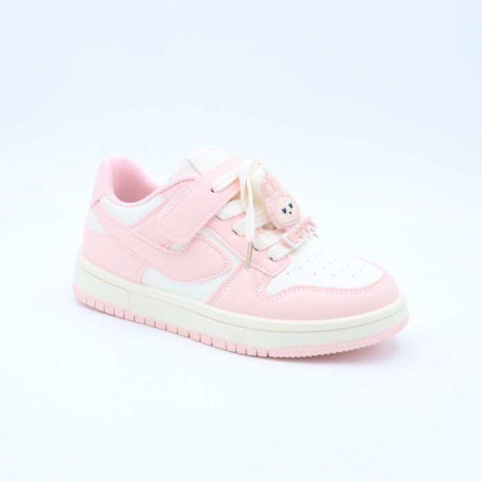 ⁦حذاء رياضي مع ستيكر لابوبو بشريط لاصق بناتي لون زهري وابيض⁩ - الصورة ⁦3⁩